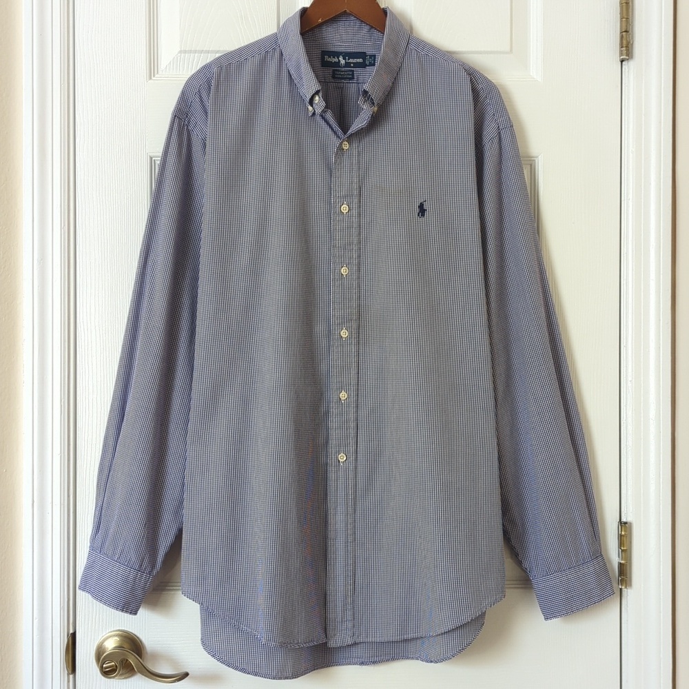 Ralph Lauren 90's Vintage Yarmouth Gingham Long Sleeve Button Down Shirt Purple